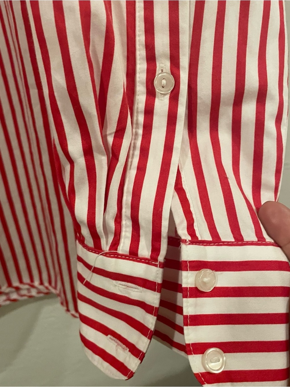 H&M Red and White Vertical Stripe Button-Down Shirt oversized - Picture 5 of 7